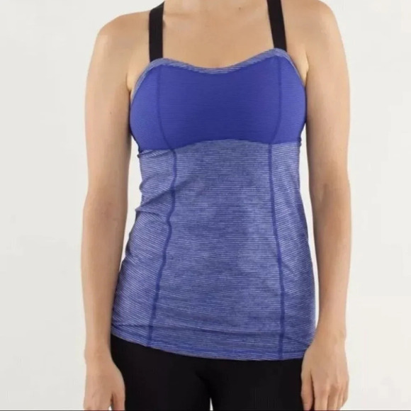 LULULEMON Retro Catch Me If You Can Tank Top Purple Stripe Run Shelf Bra Size 2 - Picture 14 of 14